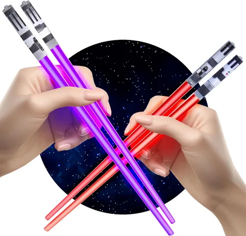 Miniatura 9 de Palillos de sable de luz con luz LED - Sables de luz brillantes de Star Wars, palillos reutilizables para sushi, juego de palillos con luz LED de 1