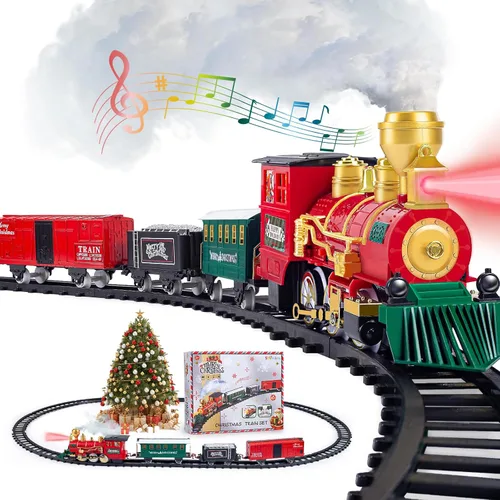 Miniatura 8 de Shemira Juego de tren de Navidad, juguetes de tren para niños y niñas, tren de juguete con humo ligero y sonido, juego de tren de vapor