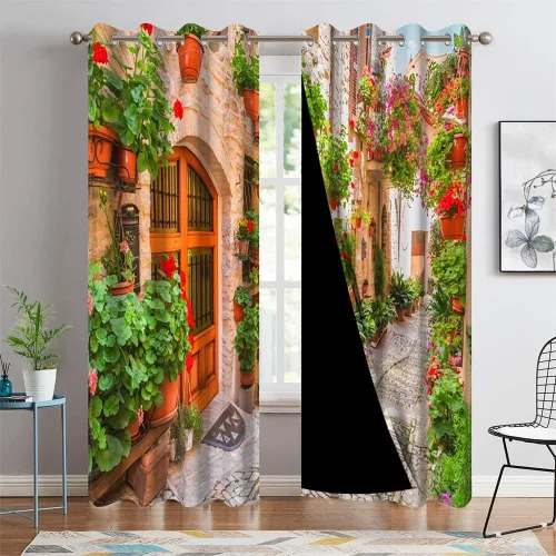 Miniatura 101 de Cortinas japonesas con pintura de tinta, monte Fuji, sol rojo, puesta de sol, hojas de bambú, cortinas de ventana para dormitorio, sala de estar