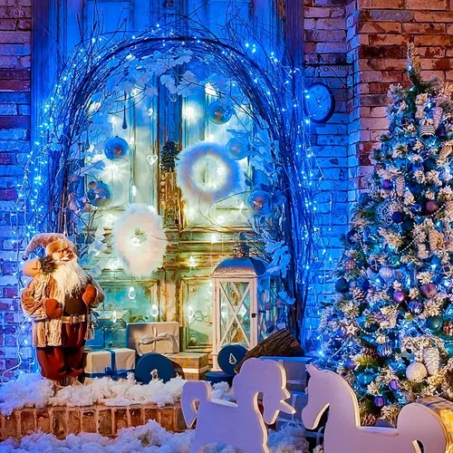 Miniatura 7 de JMEXSUSS 150 luces LED azules de Navidad para interiores y exteriores, luces de cadena conectables de 59 pies con enchufe, 8 modos de luces de hadas