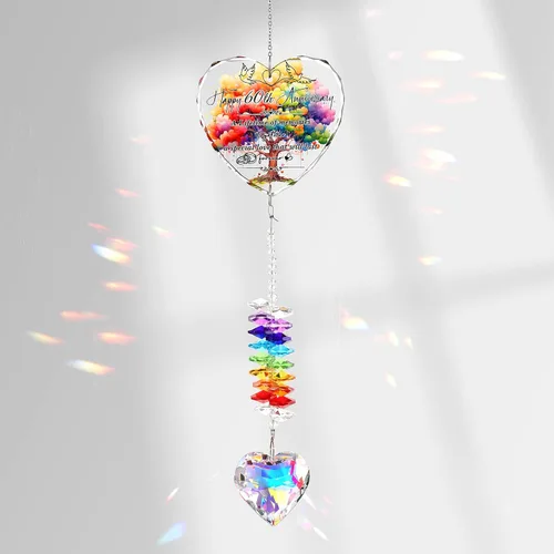 Miniatura 12 de Atrapasoles de 15 aniversario para parejas, esposa, marido, 15 años de matrimonio, decoración colgante de cristal, corazón, arco iris, recuerdo