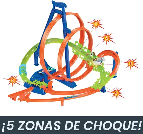 Miniatura 3 de Hot Wheels - Juego de pista de autos de juguete Action Epic Crash Dash con vehículos a escala 1:64 y 5 zonas de acción, impulsado por un motor