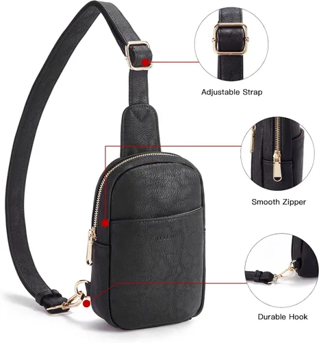 Miniatura 137 de Telena Riñonera pequeña para mujer, de cuero, cangureras, bolsa de pecho para mujer