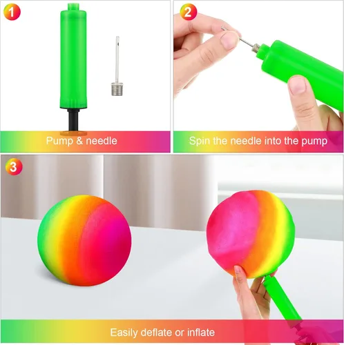 Miniatura 4 de Vinsot Paquete de 12 bolas inflables de 8.5 pulgadas para parque infantil, bolas inflables para niños, balón inflable con bomba de mano