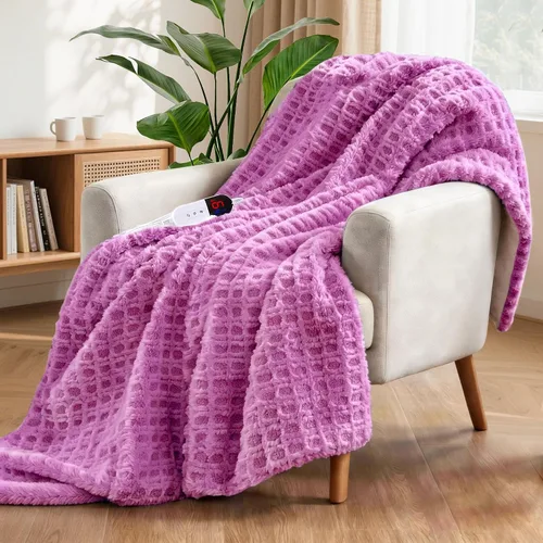 Miniatura 9 de Manta Térmica Waffle de 50"x60" – Manta Eléctrica Pink Blush con 6 Niveles de Calor y 4 Configuraciones de Temporizador, Piel Sintética y Sherpa