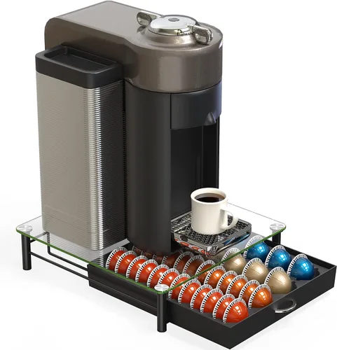 Miniatura 6 de Deco Brothers cajón de almacenamiento con soporte para cápsulas Nespresso vidrio templado, VertuoLine Negro