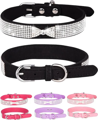 Miniatura 19 de Collar de perro para perros pequeños, collares ajustables de cuero de gamuza para perro, collar de perro rosa para gato, collar de perro