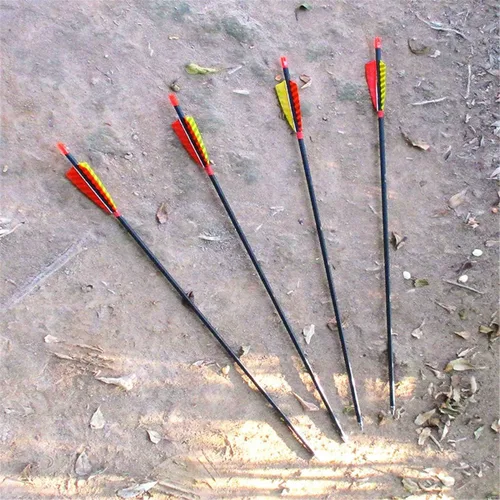 Miniatura 2 de Caza Tiro con arco Flechas de carbono, letszhu Target Practice Flecha 500 Spine fletched 4 inch Real Plumas con puntos de campo para Longbow Recurvo