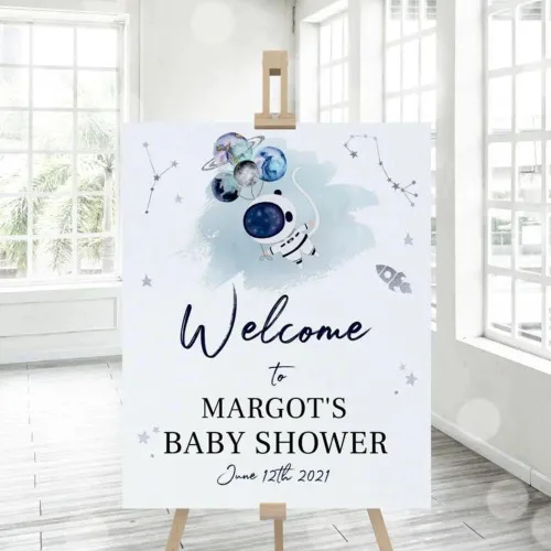 Miniatura 8 de Letrero personalizado para baby shower, cartel de bienvenida de elefante para baby shower, bienvenida de baby shower de elefante floral azul, Baby
