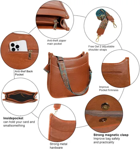 Miniatura 5 de KOGTLA Hobo Crossbody Leather Bags with Guitar Strap for Women