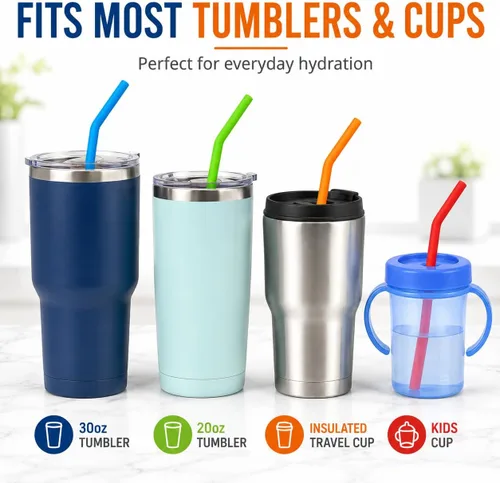 Miniatura 4 de 15 PAPAS PARA TODOS LOS VANOS - Pajitas reutilizables de silicona para vasos Yeti de 30 y 20 oz - Flexibles, fáciles de limpiar + 2 cepillos