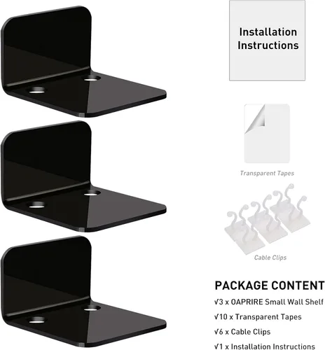 Miniatura 7 de OAPRIRE Juego de 3 estantes de pared flotantes de acrílico, sin taladros, con 10 cintas fuertes, estante adhesivo universal pequeño para cámaras