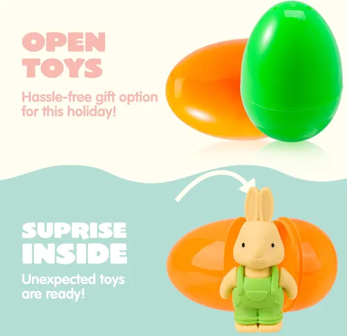 Miniatura 4 de JOYIN 60 huevos de Pascua con calcomanías de juguetes en el interior, búsqueda de huevos de Pascua precargados con juguetes surtidos para niños