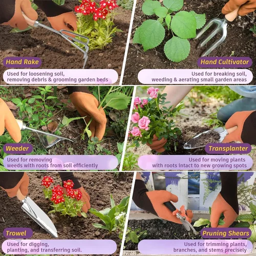 Miniatura 5 de Juego de 22 piezas de herramientas de jardín para mujeres, kit de herramientas de mano de jardín resistente, regalos para mamá jardinera, accesorios