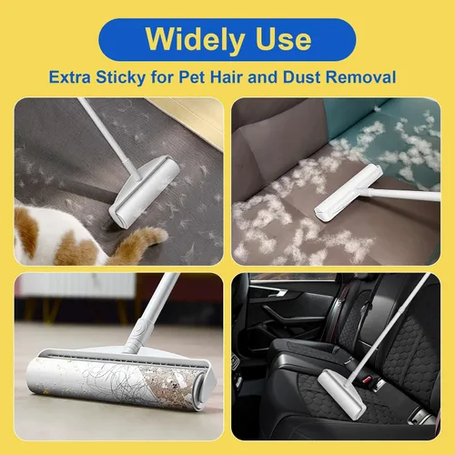 Miniatura 7 de Rodillos de pelusa grandes para alfombra de piso, rodillo adhesivo para suelo con 3 mango largo extensible para eliminación del pelo de mascotas