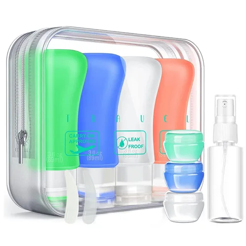 Miniatura 6 de Paquete de 18 botellas de viaje, artículos de tocador a prueba de fugas de 3oz y 2oz, perfectos para viajes de negocios o personales, silicona