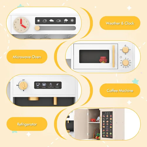Miniatura 4 de INFANS Cocina de Juguete para Niños, Conjunto de Juego de Refrigerador Nevera de 2 Piezas Combinación con Tabla de Pared del Alfabeto Interactivo
