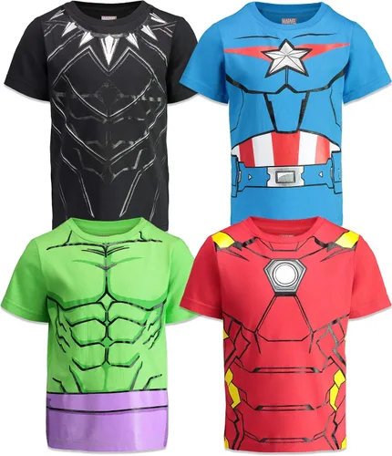 Marvel Paquete de 4 camisetas deportivas de los Vengadores Spider-Man de Iron Man Thor Capitán América, para niños pequeños y grandes