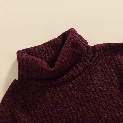 Miniatura 3 de GOOCHEER Trajes de bebé niña con cuello alto, vestido de suéter de punto para niños, vestidos de manga larga acanalados sólidos + cinturón ropa