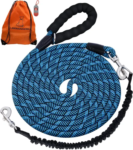 Miniatura 18 de Correa larga para entrenamiento de perros de 10 pies, 16 pies, 30 pies, 50 pies, 100 pies, cuerda de hilos reflectantes, correa resistente para Negro