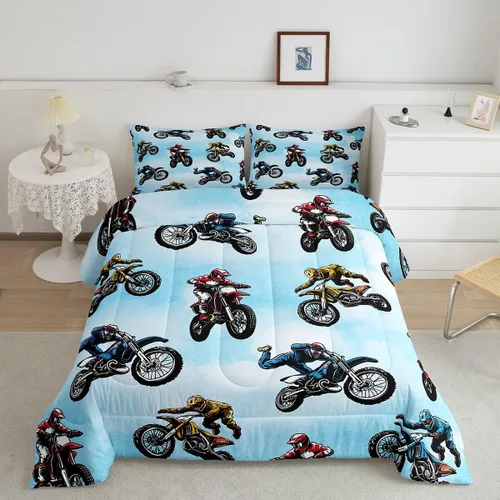 Miniatura 2 de Erosebridal Juego de ropa de cama de motocross tamaño individual, juego de edredón deportivo extremo para niños y adolescentes, edredón acolchado