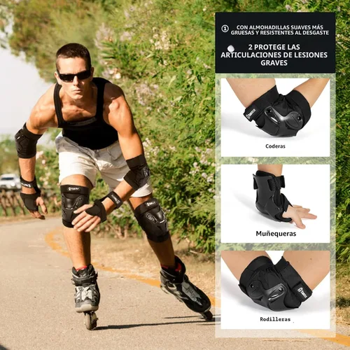 Miniatura 4 de Tanden Equipo de Protección para Patinaje Rodilleras y Coderas Protectores de Muñeca para Patinaje sobre Ruedas Monopatín, Almohadillas de Patinaje