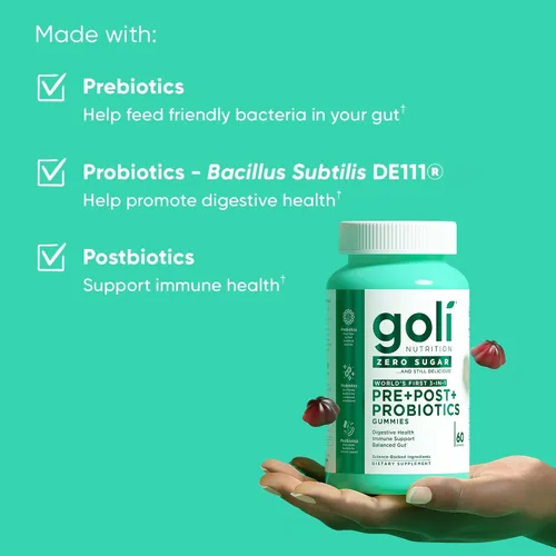 Miniatura 3 de Goli Zero Sugar Pre Pro - Gomitas postbióticas 3 en 1 del mundo con DE111, XOS, MCC1849, sin alcoholes de azúcar, veganas, aptas para dieta