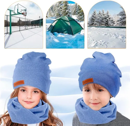 Miniatura 7 de Conjunto de 2 piezas de gorro y bufanda de invierno para niños y niñas, gorro con forro de satén para bebé