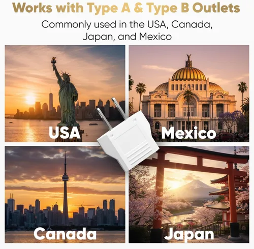 Miniatura 5 de Unidapt – Adaptador de enchufe, convertidor de corriente AC de enchufe europeo a enchufe americano Blanco 2-PAQUETES