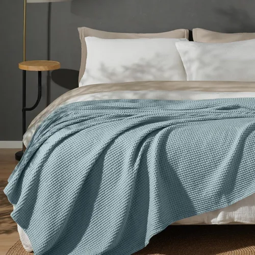 Miniatura 20 de PHF - Manta de punto gofre 100% de algodón tamaño king para cama, cobija ligera transpirable a prueba de engancho, ideal para acolchado en climas