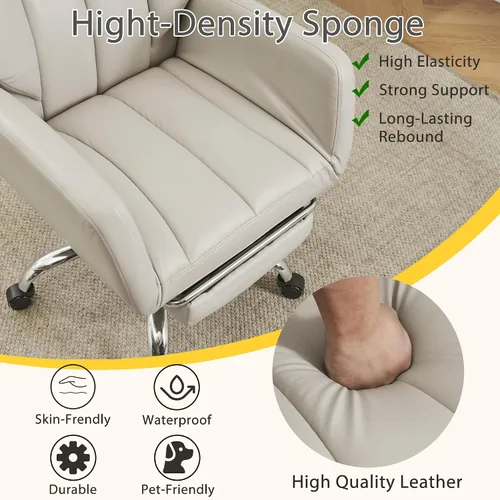 Miniatura 5 de Silla de oficina ergonómica con las piernas cruzadas con reposapiés, silla ejecutiva grande y alta de cuero con ruedas, reposabrazos reversible