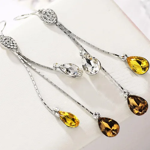 Miniatura 2 de Neoglory aretes colgantes de cristal hechos con elemento Swarovski, tres colores, 3.14 pulgadas