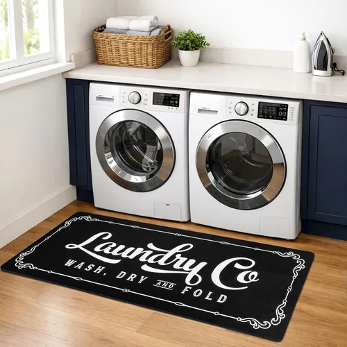 Miniatura 22 de Lansny Alfombra de lavandería de 20 x 60 pulgadas, antideslizante, impermeable, para decoración de cuarto de servicio, lavable, alfombra de Gris