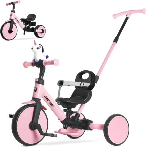 Miniatura 8 de RIDYEE Triciclo 5 en 1 para niños de 1.5 a 3 años, triciclo de dirección para padres, convertible sin herramientas para equilibrar la bicicleta, gris