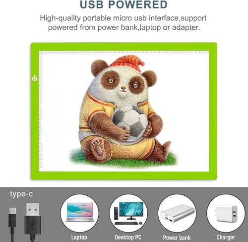 Miniatura 4 de LitEnergy A3 Caja de Luz LED para Calcar, Ultradelgada, con USB Ajustable, Luz LED Artcraft para Tatuajes, Transmisión, Bosquejos, Animación, Verde