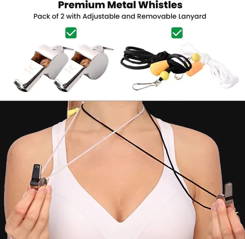 Miniatura 3 de RunTasty - pack de 2 silbatos de metal con cordón ajustable y extraíble. Ideal para profesores, entrenadores de fútbol/baloncesto, deportes