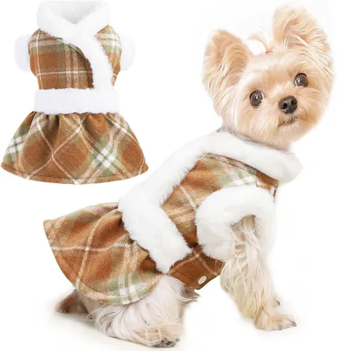 Miniatura 12 de Suéter para perro, ropa de invierno para perros pequeños, niño y niña, vestido de otoño para perrito, forro polar cálido, chihuahua, Yorkie, Tartán