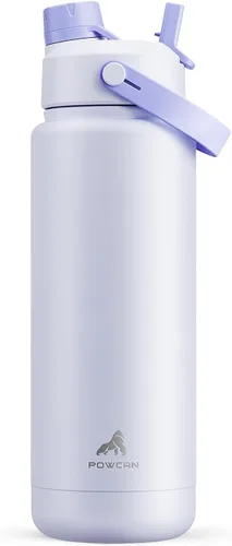 Miniatura 13 de POWCAN - Botella de agua térmica 2 en 1, sorbete y tapa con boquilla, antifugas, acero inoxidable sin BPA, apta portavasos automóvil, bebida fría 24