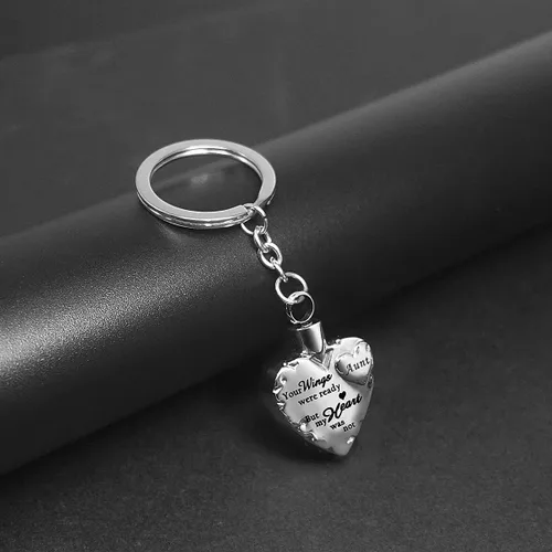 Miniatura 3 de Joyería de cremación de acero inoxidable con texto en inglés "Your Wings were Ready but My Heart was Not Memorial", llavero de urna para cenizas