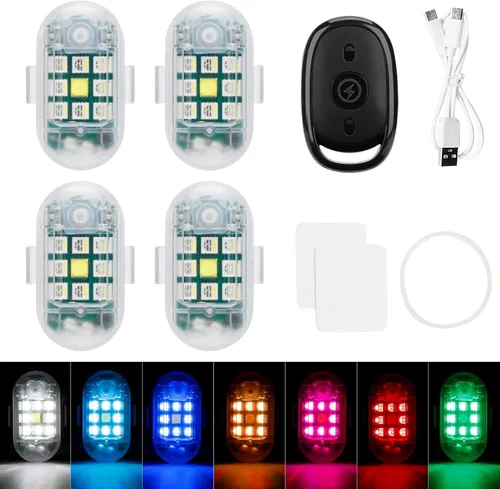SEISSO - Kit de 4 luces estroboscópicas LED anticolisión con control remoto inalámbrico - Carga USB, luz de advertencia de emergencia para drones,