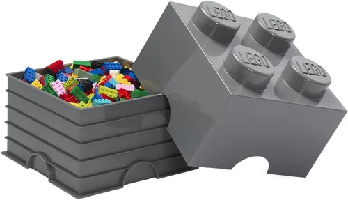 Miniatura 2 de LEGO - Ladrillo de almacenamiento con 4 tachuelas, color gris oscuro, caja de almacenamiento apilable de plástico con tapa para niños y adultos