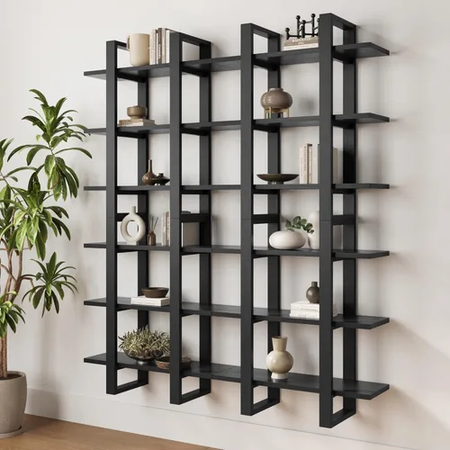 Miniatura 19 de Nathan James Benji - Estantería de pared de mediados de siglo, estante decorativo flotante de madera de 3 niveles, roble negro