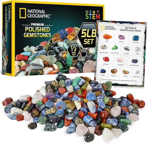 National Geographic Piedras pulidas de alta calidad, 5 libras de piedras pulidas y cristales a granel de 1/2 pulgada, arte y manualidades, kit de