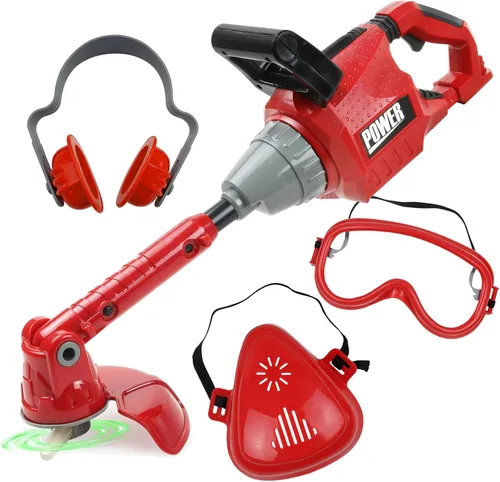 Juguete recortador de malezas para niños pequeños, herramientas y equipos de jardinería con luces y sonidos, incluye máscara de gafas de seguridad y
