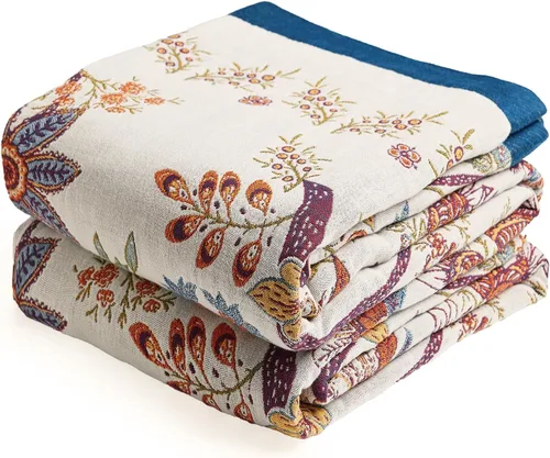 Miniatura 22 de VANJOROY - Manta bohemia de 100% algodón orgánico, transpirable, ultrasuave, decoración rústica, manta decorativa con diseño floral para todas