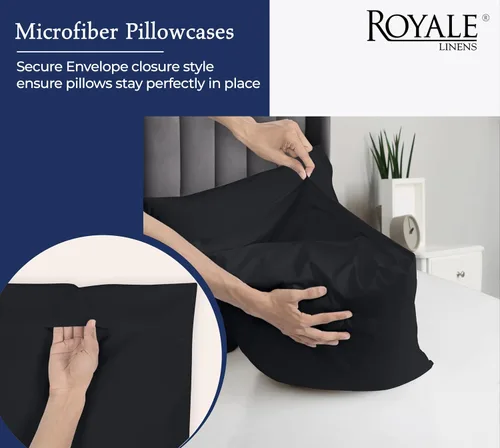 Miniatura 5 de Royale Linens Juego de 2 fundas de almohada Queen – Fundas de almohada de cama – 20 x 30 pulgadas – Fundas de almohada negras – 1800 microfibra
