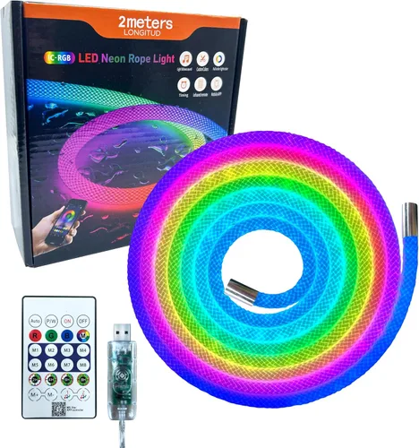 Luces de cuerda LED de neón de 6.56 pies, luces impermeables con sincronización de música con control remoto y APP, alimentadas por USB, iluminación