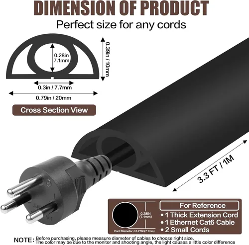 Miniatura 2 de Cubierta autoadhesiva para cables de suelo, gestión de cables de 3.3 pies, protector de tira de extensión para cables, evita tropiezos de cables