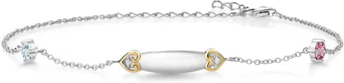 Pulsera de tobillo personalizada de plata 925 y oro amarillo de 10 quilates, color azul cielo aguamarina rosa cultivado en laboratorio con nombre de