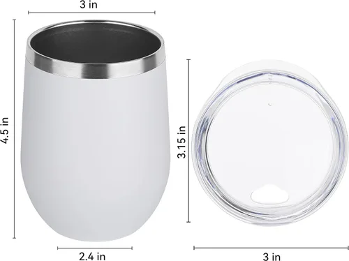 Miniatura 4 de DOMICARE - Juego de 16 vasos de vino de 12 onzas con tapa, hechos de acero inoxidable con aislamiento al vacío de doble pared, color blanco